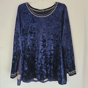 Andree By Unit Embroidered Velvet Tunic Navy (S)